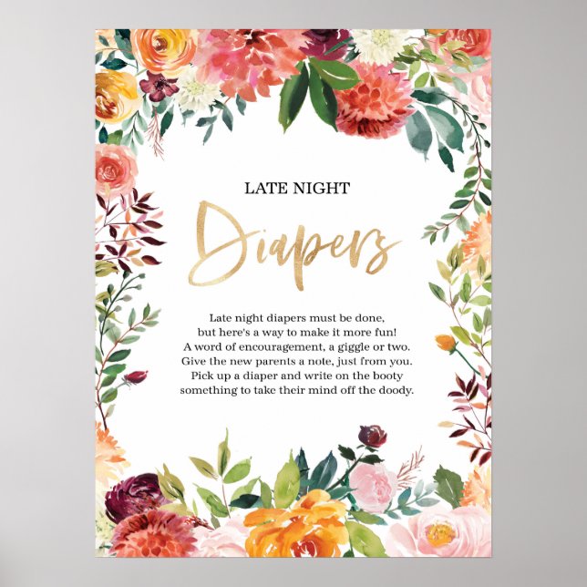 Affiche Floral Late couche de nuit signe Baby shower (Devant)