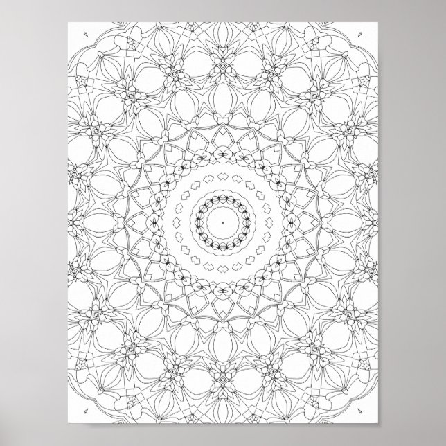 Affiche Floral Lattice Kaleidoscope Coloring Page Design (Devant)