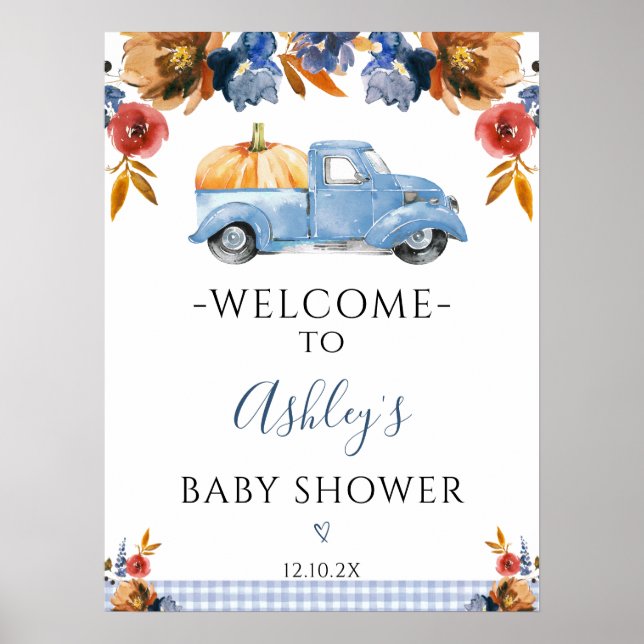 Affiche Floral Little Citrouille Baby shower de camion Bie (Devant)