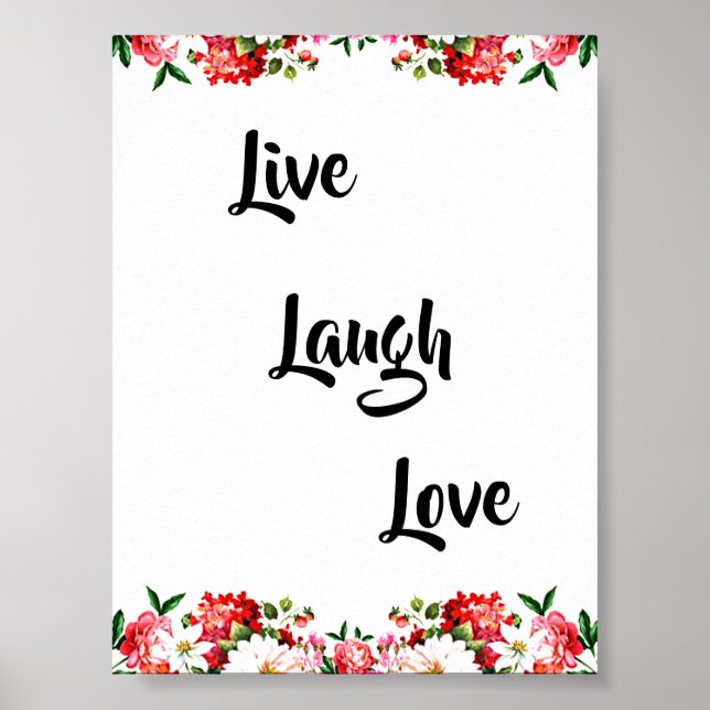 Affiche Floral "Live, Laugh, Love" Élégant (Devant)