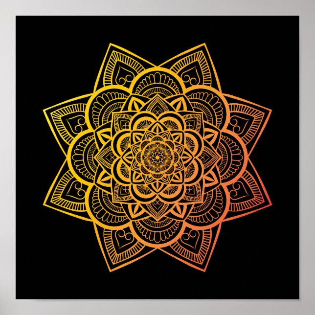 Affiche Floral Mandala Gold Orange Gradient Art Imprimer (Devant)