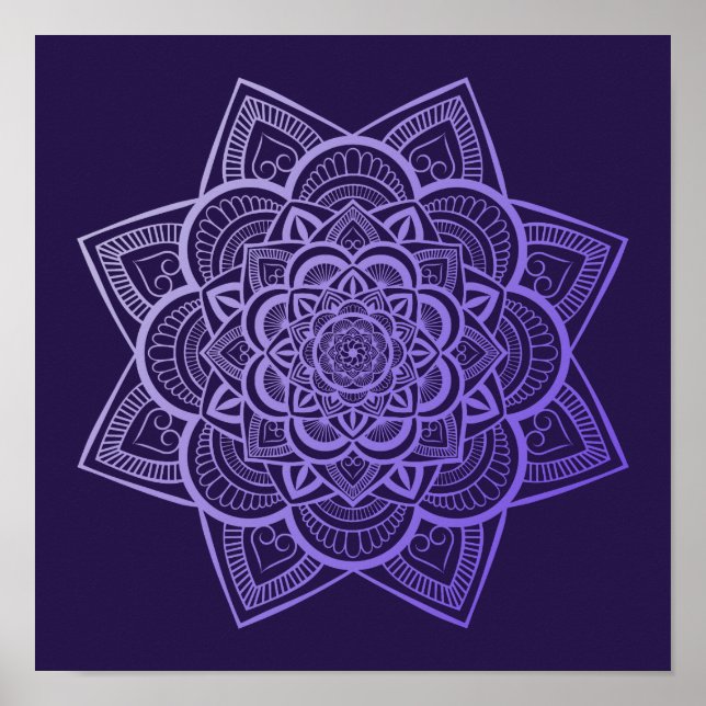 Affiche Floral Mandala Lavender Purple Gradient Art Imprim (Devant)