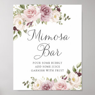 Affiche Floral Mauve Blush Mariage élégant Mimosa Bar
