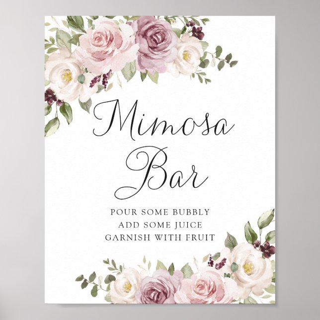 Affiche Floral Mauve Blush Mariage élégant Mimosa Bar (Devant)