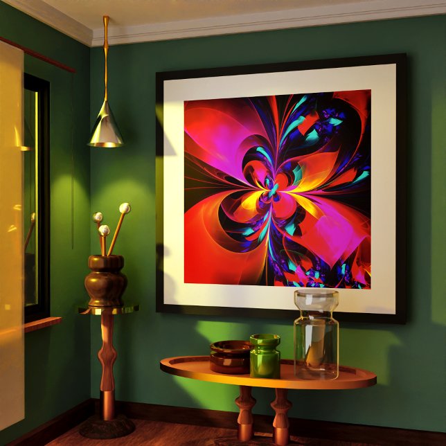 Affiche Floral moderne Art Abstrait Rouge Bleu Motif #07 (Modern Floral Abstract Art Red Blue Pattern #07 Poster)