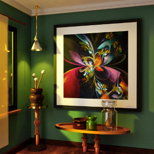 Affiche Floral moderne Art Abstrait Rouge Bleu Motif #13