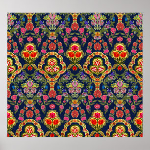 Affiche Floral moghole ethnique : Motif bleu sans voile