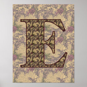 Affiche Floral Monogram Initial E Elegant