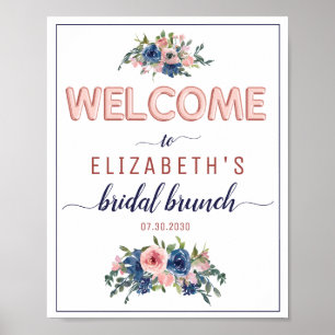 Affiche Floral Navy Blush Rose Gold Bridal Brunch Bienvenu