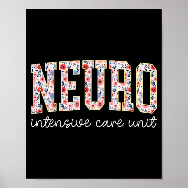 Affiche Floral Neuro Icu Nurse Brain Neuroscience Icu Nurs (Devant)