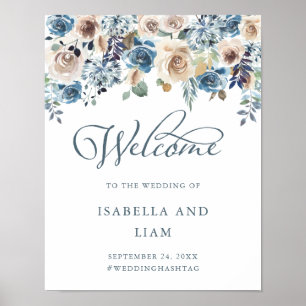 Affiche Floral neutre et bleu   Bienvenue Mariage