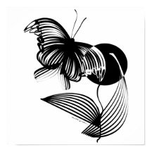 Floral noir et blanc avec papillon