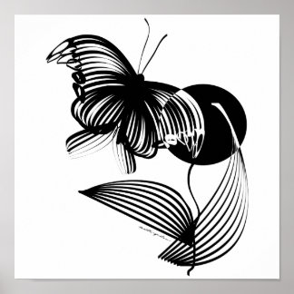 Affiche Floral noir et blanc avec papillon