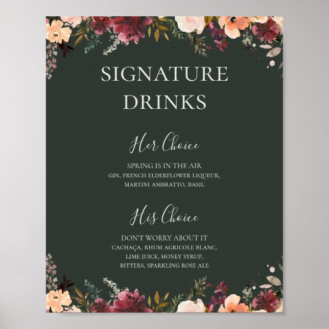 Affiche Floral Orange Bourgogne | Boissons de signature ve (Devant)