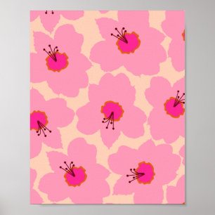 Affiche Floral Orange Et Rose Retro