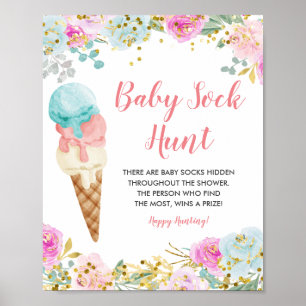 Affiche Floral Pastel glace Baby Sock Chasse Jeu