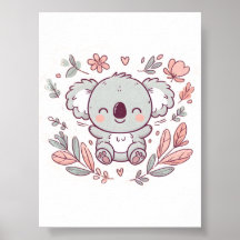 Floral Pastel Koala Design, Soft Color Koala Art
