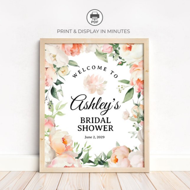Affiche Floral Peony Bridal Shower Welcome Sign (Créateur téléchargé)