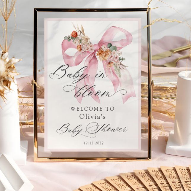 Affiche Floral Pink Bow Baby in Bloom Baby shower Bienvenu (Créateur téléchargé)