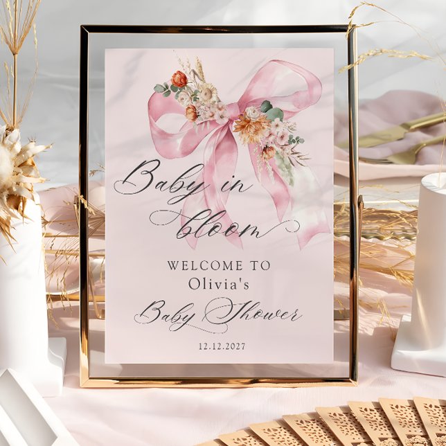 Affiche Floral Pink Bow Baby in Bloom Baby shower Bienvenu (Créateur téléchargé)