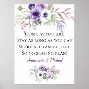 Affiche Floral pourpre Pas de plan de siège Mariage Signer
