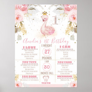 Affiche Floral Princess Swan 1er anniversaire Jalon Board