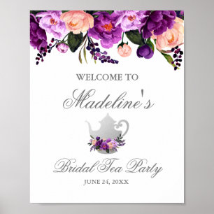 Affiche Floral Purple Fête des mariées Tea Party Bienvenue