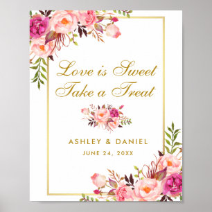 Affiche Floral Rose Blush Gold Mariage Treat