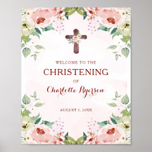 Affiche Floral Rose Christening Bienvenue