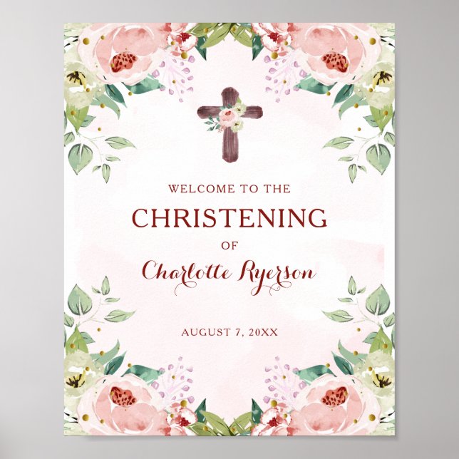 Affiche Floral Rose Christening Bienvenue (Devant)