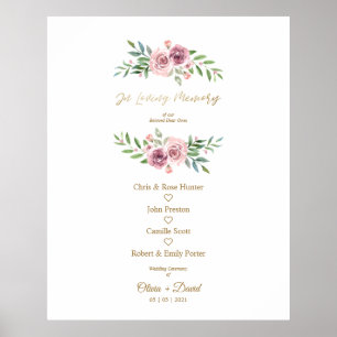 Affiche Floral rose dans la table Mariage de mémoire aimé