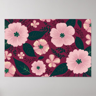 Affiche Floral rose doux sur Arrière - plan marron profond