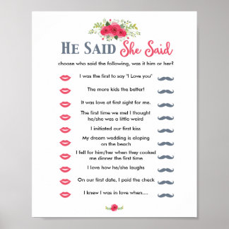 Affiche Floral Rose Il A Dit Qu'Elle A Dit Game