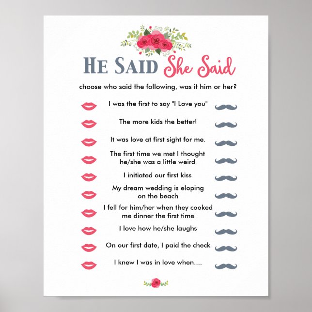 Affiche Floral Rose Il A Dit Qu'Elle A Dit Game (Devant)