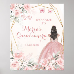 Affiche Floral rose pâle Princesse Quinceañera Bienvenue