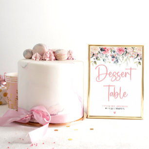 Affiche Floral rose   Panneau de dessert nuptial à l’aquar