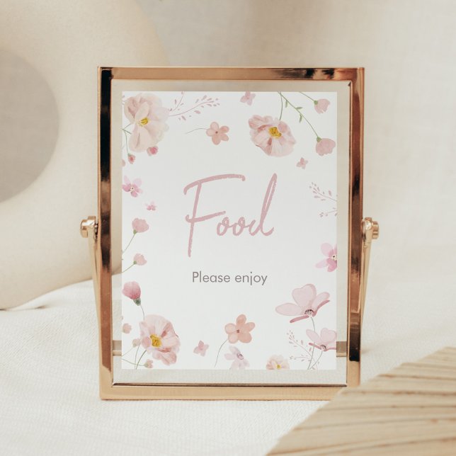 Affiche Floral rose Printemps bébé dans Bloom Baby shower  (Pink Spring Floral Baby in Bloom Baby Shower Food Sign)