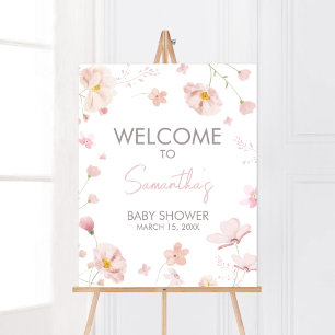 Affiche Floral rose printemps bébé en fleurs Bienvenue