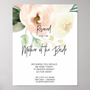 Affiche Floral rose réservé à la mère de la mariée Mariage