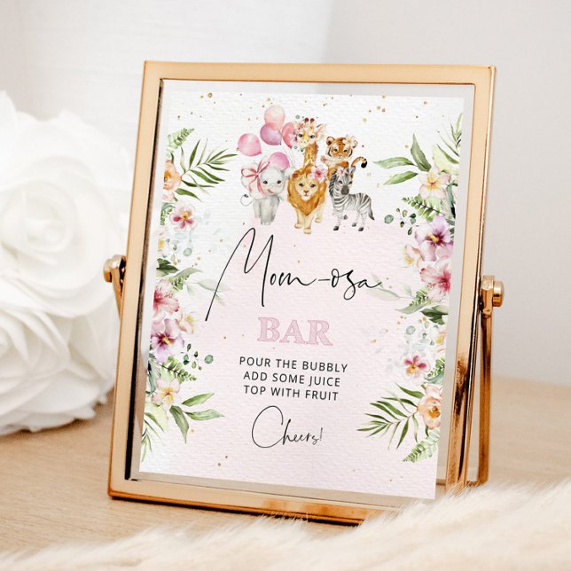 Affiche Floral rose Safari animaux Maman-osa signe bar (Créateur téléchargé)