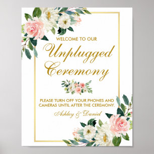 Affiche Floral rose vierge Mariage or débranché