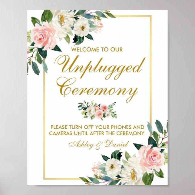 Affiche Floral rose vierge Mariage or débranché (Devant)