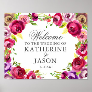 Affiche Floral rose vif Mariage Fuchsia