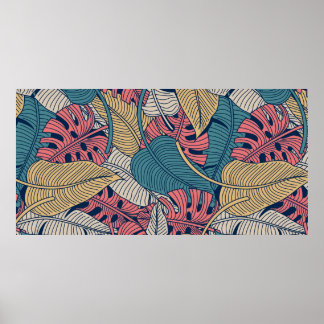 Affiche Floral sans couture motif avec feuilles. dos tropi
