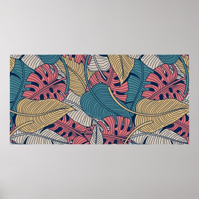 Affiche Floral sans couture motif avec feuilles. dos tropi (Devant)