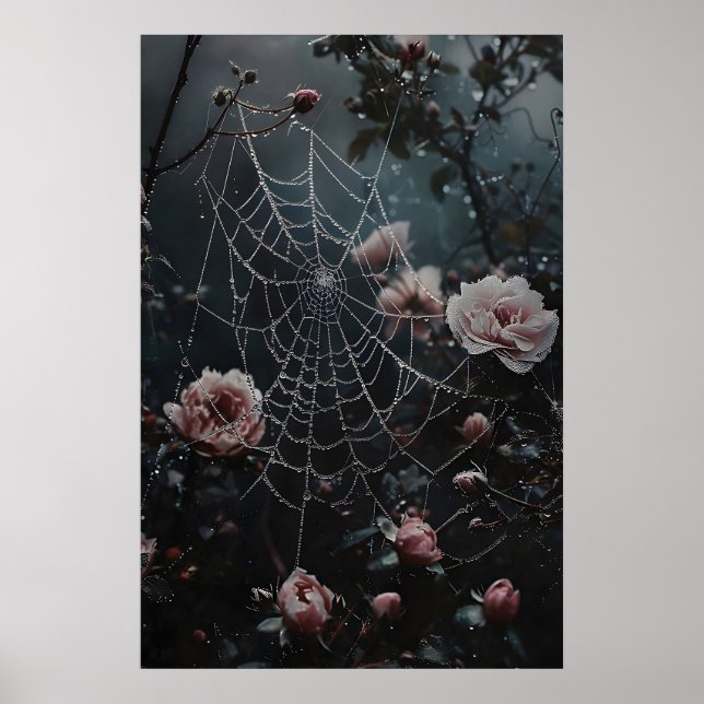 Affiche Floral Spider Web Print, Flowers In Cobweb Print (Devant)