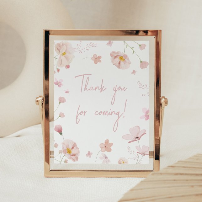 Affiche Floral Spring Baby in Bloom Merci pour venir (Pink Spring Floral Baby in Bloom Baby Shower Thank you for Coming Sign)