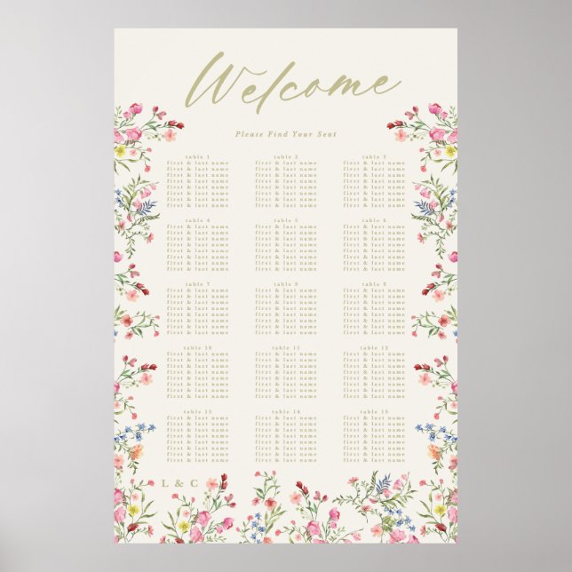 Affiche Floral Spring Wedding Welcome Seating Chart (Devant)
