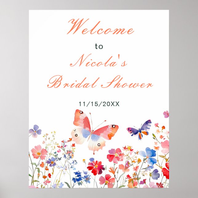 Affiche Floral Summer Butterfly Bridal Shower Welcome (Devant)