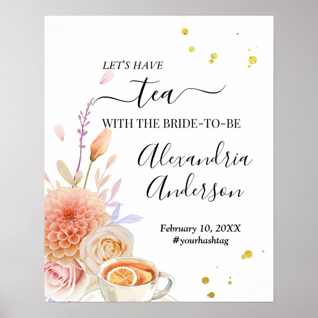 Affiche Floral Tea Bridal Shower Welcome Sign (Devant)